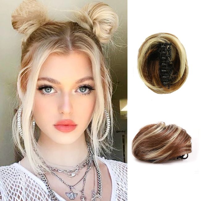 2PCS Cat Ears Hair Donut Chignon Claw Clip in Messy Hair Bun Mini Claw Clip in Updo Bun Extensions Wig Accessory Ponytail Hairpieces for Women and Girls