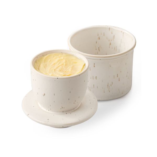 HOME DECOR Reactive Glaze Butter Crock, French Butter Crock for Counter, Butter Keeper with Water Line for Fresh Spreadable Butter -Reactive White