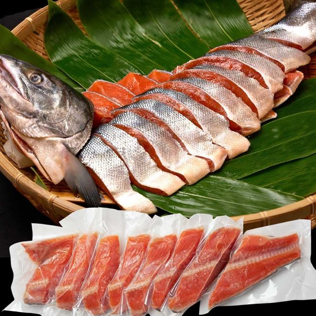 Maruichi Okada Shoten Natural Red Salmon, Half Body, Fillet, Separated, Vacuum Pack (Set of 8)