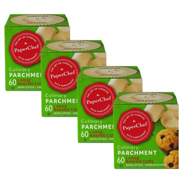 PaperChef - Large Parchment Baking Cups - Easy Release, Non-Stick Paper - 60 Count - 4 Pack