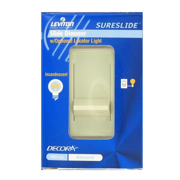 Leviton 6631-LA  Single Pole 600W Dimmer w/ Optional Locator Light & Wallplate