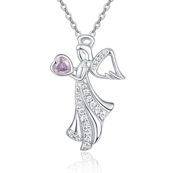 Angel Birthstone Necklace For Women 925 Sterling Silver June Angel Pendant Necklace Alexandrite Birthstone Jewellery Birthday Gift For Women Girls