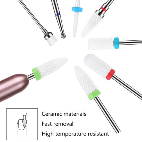 YHTSPORT 8Pcs Ceramic Nail Drill Bits, Electric nail file bits 3/32 ", Nail Removal For Acrylic And Gel Nails,Cuticle Scissors Curved Nail, For Electric Nail Files