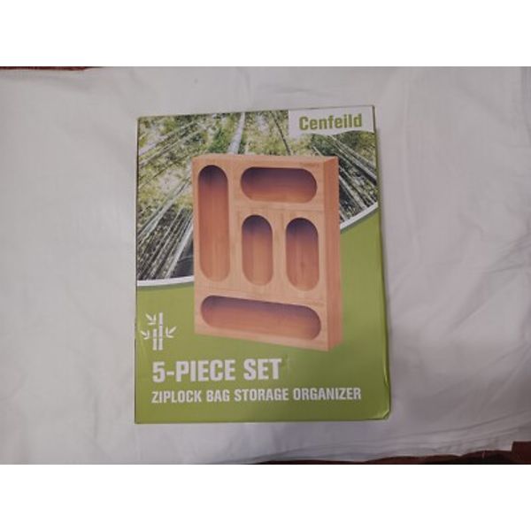 Bamboo Ziplock Bag Storage Organizer for Kitchen Drawer W/Plastic Wrap Dispenser