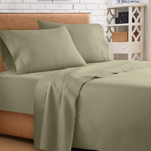 Clara Clark ® Supreme 1500 Collection 3pc Bed Sheet Set- Twin (Single) Size, Sage Olive Green (75”x39” Fits XL)