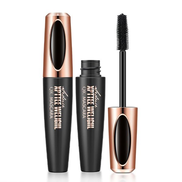 Adurello 2 Pack 4D Silk Fiber Lash Mascara, Waterproof Smudge-proof Long Lasting Black Mascara, Lengthening Thickening Curling Natural Eyelash Primer with Silicone Brush Head