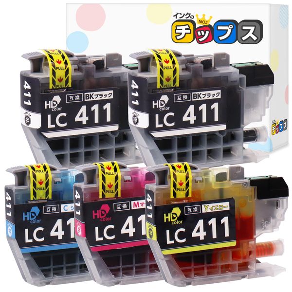 [Ink Chips] LC411 for Brother 4 Color Set + 1 Black Compatible Ink Cartridge Compatible with: DCP-J526N DCP-J914N DCP-J926N-W DCP-J926N-B DCP-J1800N MFC-J739DN MFC-J904N MFC-J739DWN MFC-J939DWN