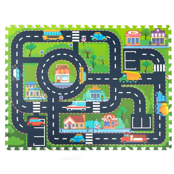 PLAY 10 Foam Play Mat for Baby, Interlocking Foam Tiles, Foam Floor Mats City Road Track Puzzle Mat 12 Pieces