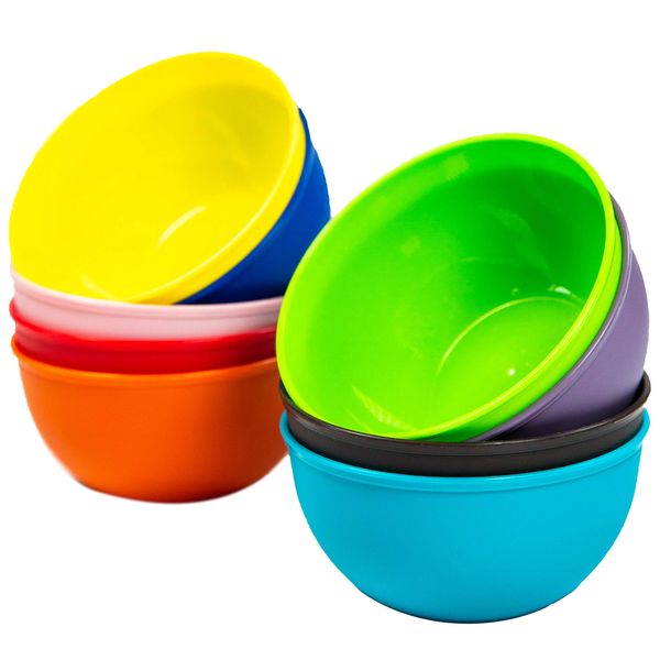 Youngever 9 Pack 300ml Small Plastic Bowls, Re-usable Kids Plastic Bowls, Toddler Bowls Set of 9 in 9 Assorted Colors (Rainbow)