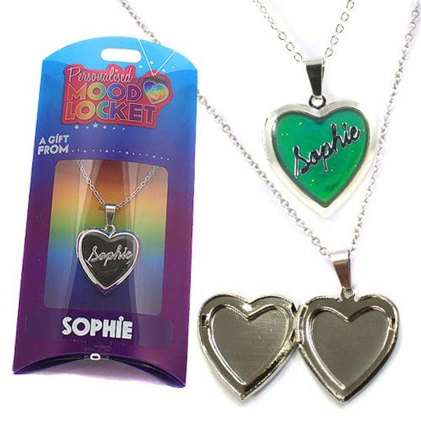 SOPHIE PERSONALISED HEART SHAPED NAMED MOOD LOCKET FUN GIFT PRESENT