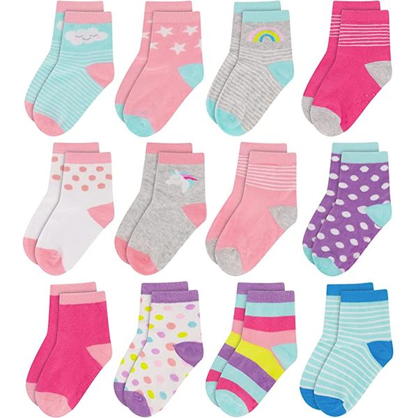 Kids Socks for Girls Boys Toddler Socks With Grippers Soft Cotton Dress Crew Grip Socks for Children 4T-5T Years old (Unicorns & Rainbows)