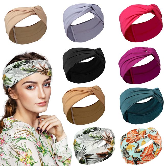 Haarbänder damen, 9 Stück Haarband Damen Boho Stirnband Damen Sommer Kopfband Turban Stirnbänder Elastische Haarschmuck Damen für Sport Yoga Laufen Fitness