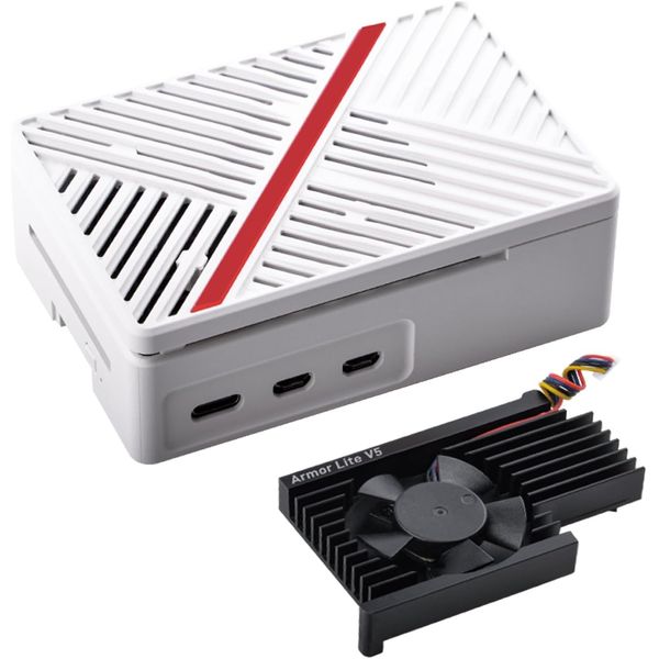 GeeekPi Case for Raspberry Pi 5, Raspberry Pi 5 ABS Case, Armor Lite V5 with Heatsink Fan for Raspberry Pi 5 4GB/8GB (White)