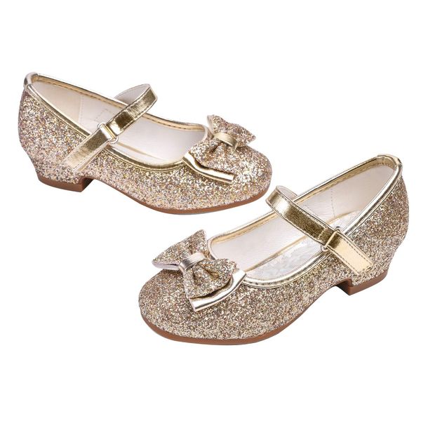 Stelle Girls Dress Shoes Toddler Princess Shoes Glitter Flower Little Girl Flats Mary Jane Low Heels for Party Wedding(T08-Gold, 9MT)