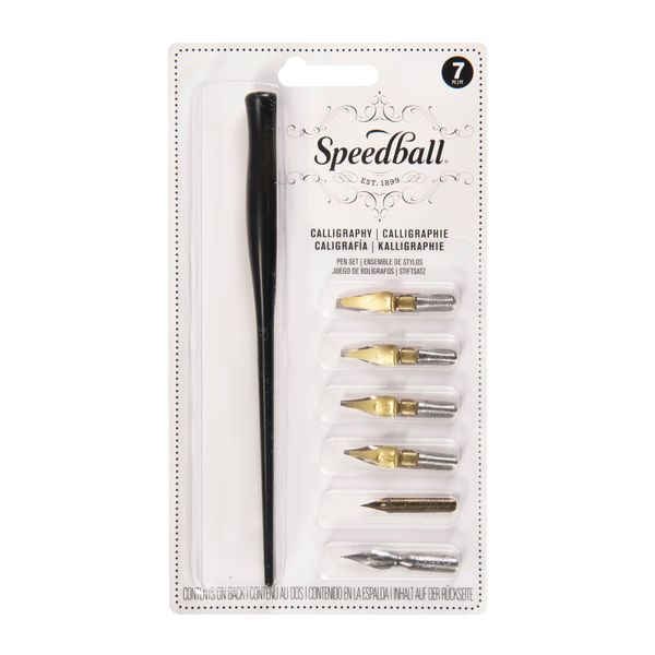 Speedball Calligraphy Pen Set - 1 Penholder w/ 4 Nibs, 2 Pen Tips