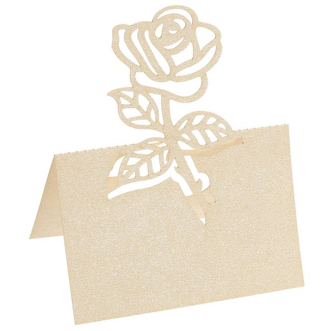 PATIKIL 50 Pcs Table Name Place Cards Favors Decorated Rose Cut Design Blank Cards for Wedding Reception Tables Beige