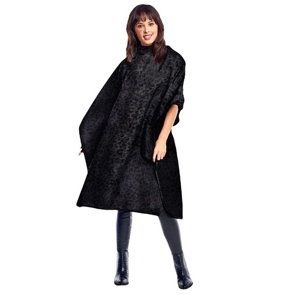 Betty Dain Black Jaguar Bleach-proof All Purpose Styling Cape, Material Defends Against Bleach Stains, Color Proof, Chemical Proof, Waterproof, Lightweight Embossed Nylon, Black