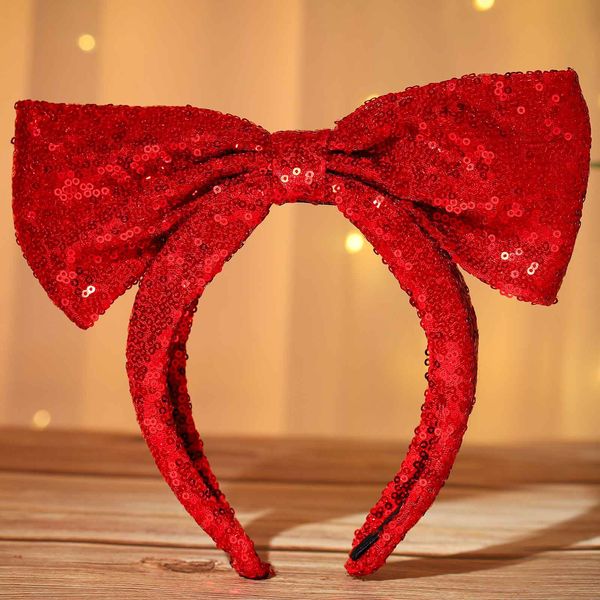 Olbye Red Headbands Sequins Bow Headband Valentine's Day Gifts Big Hair Bows Hair Hoop Birthday Party Holiday Festival Headdress Costume Hair Accessories for Women and Girls (Red Sequins)