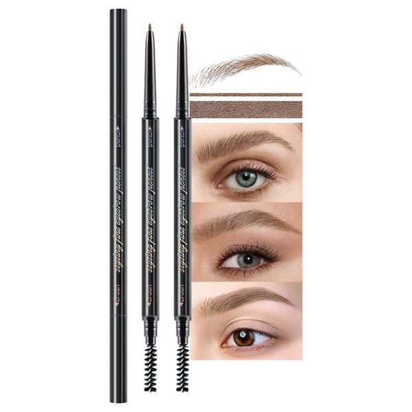 2 Pcs Waterproof Dual-Sided Fine Tip Brow Pencils Pack,Ultra-Fine Mechanical Pencil,Draws Tiny Brow Hairs, Defines, Fills Brows, Shapes, Contours, Combs, (Pack of 2)-Dark Brown