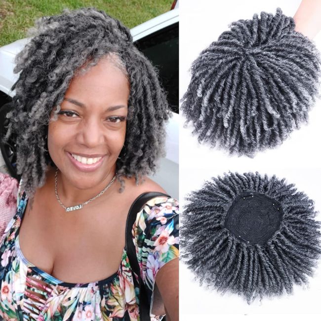 6 Inch Dreadlock Hair Topper Wig with Clips in, Synthetic Locs Braided Hair Half Wigs, Short Dreadlocs Hair Toupee Afro Wigs for Black Women and Man (1B/Grey#)