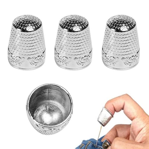 SHIYUAN 4Pcs Sewing Thimble, Finger Protectors with Anti-slip Function, Silver Stainless Steel Thimble, Tools for Sewing Gardening Work, Gifts for Sewing Lovers