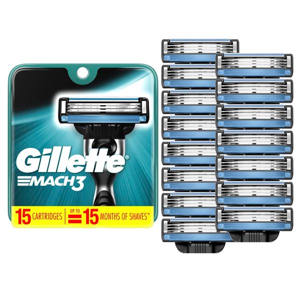 Gillette Mach3 Mens Razor Blade Refills, 15 Count, Mach 3 Razor Blades Refills, Hair Removal Device, Razor Blades for Men,Use with Shaving Cream, Mens Razors for Shaving, Travel Essentials, My Orders