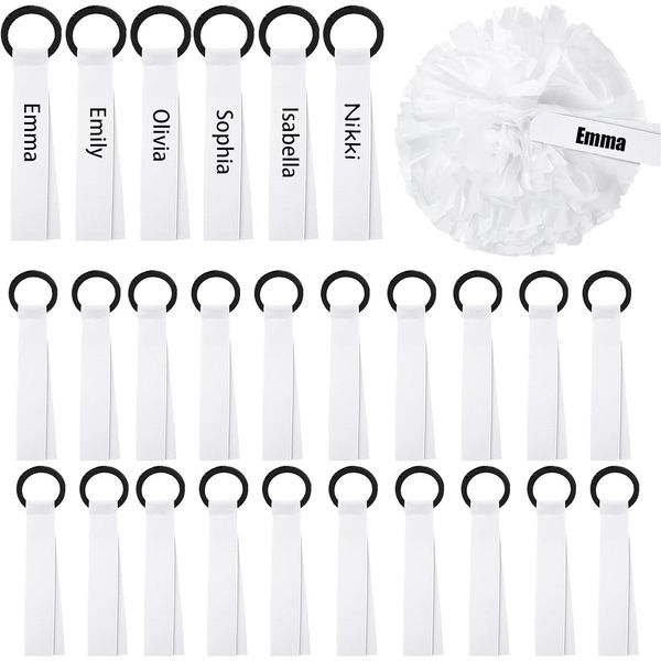 Cheerleader Pom Poms Name Tags，Personalized Cheerleading Ribbon Name Tags，48 Pcs Blank Cheer Pom Tags Travel Suitcases Name Labels for Events Backpack Keychains（White）