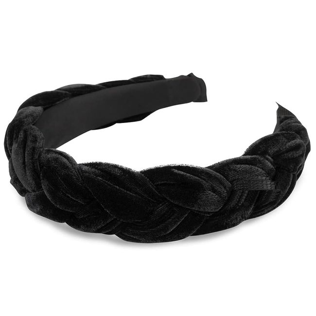 KOMUNJ Velvet Headband Braided Headband Wide Hair Band Vintage Padded Headband DIY Styling Headpiece