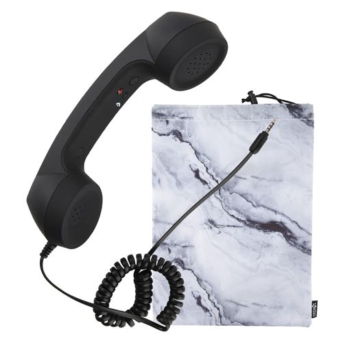 Cosmos Retro Handset Cell Phone Receiver MIC Microphone Speaker for Smartphone Cellphone with 3.5 mm Socket, Black Color with Marble Pattern Carrying Bag