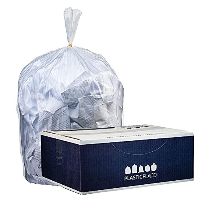  Plasticplace 56 Gallon Trash Bags │ 16 Microns │ Clear High  Density Garbage Can Liners │ 43 x 48 (150 Count), : Health & Household