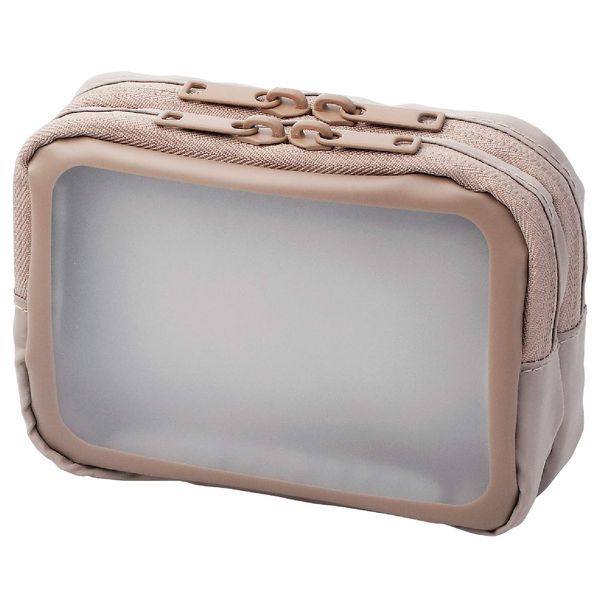 Elecom BMA-GP16SBE Gadget Pouch with Transparent Window, 2 Chambers, Gadget Case, Storage Pouch, S Size, Beige