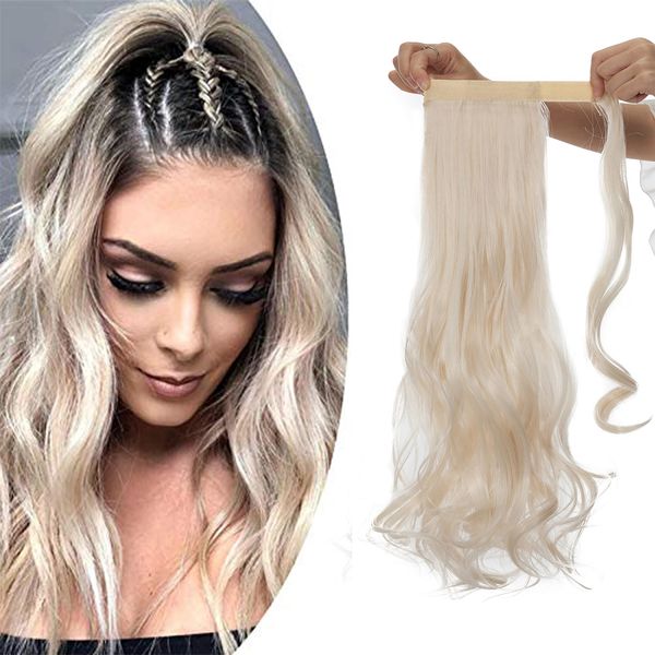 Wrap Around Ponytail Hair Extensions Curly Wavy Pear Wave One Piece Clip In Extensions Hairpiece Long For Women Beauty, 20" Inch - Light Blonde