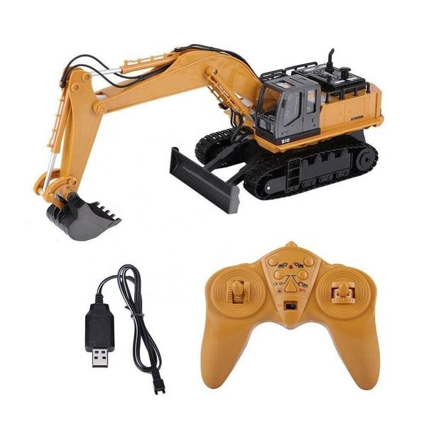 SUPER TOYS Remote Control Die Cast 1:16 Scale Excavator with metal Bucket and dozer blade RC Construction Vehicles 2.4G 4WD Full Function Digger Toys with Sound