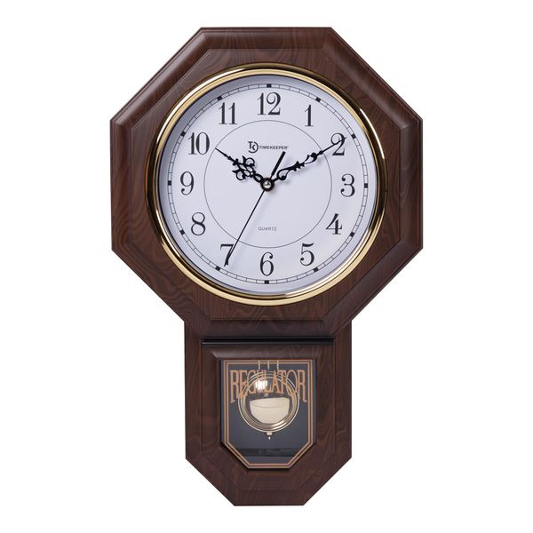 Timekeeper Essex Westminster Chime Faux Wood Pendulum Wall Clock, 17.5" x 11.25", Walnut