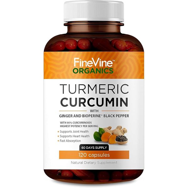 Turmeric Curcumin Capsules With Bioperine Ginger Extract 120 Count Natural Su...