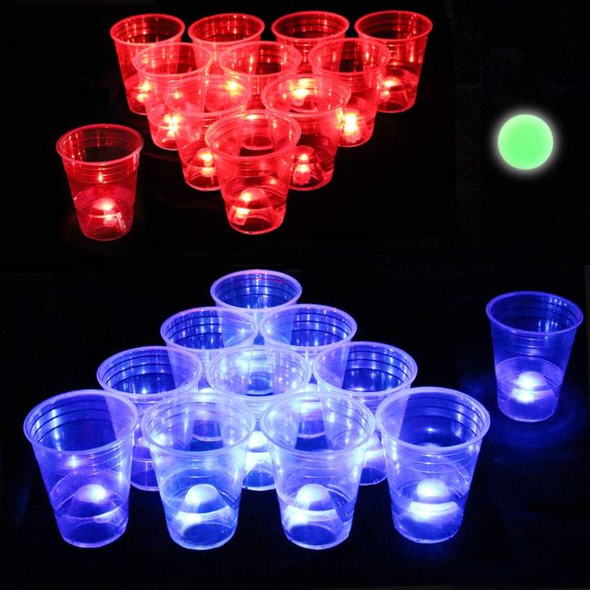 Six Senses Media The Dark Beer Pong Set,Beer Pong Party Cup Set, LED Beer Pong Cups and Glow-in-The-Dark Balls,22 Set