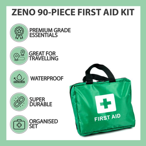 ZENO First Aid Kit 90 Piece | Home & Office Emergency First Aid Kit | Includes Eyewash | 2 x Cold (Ice) Packs and Emergency Blanket for Home | Office | Car | Caravan | Workplace | Travel