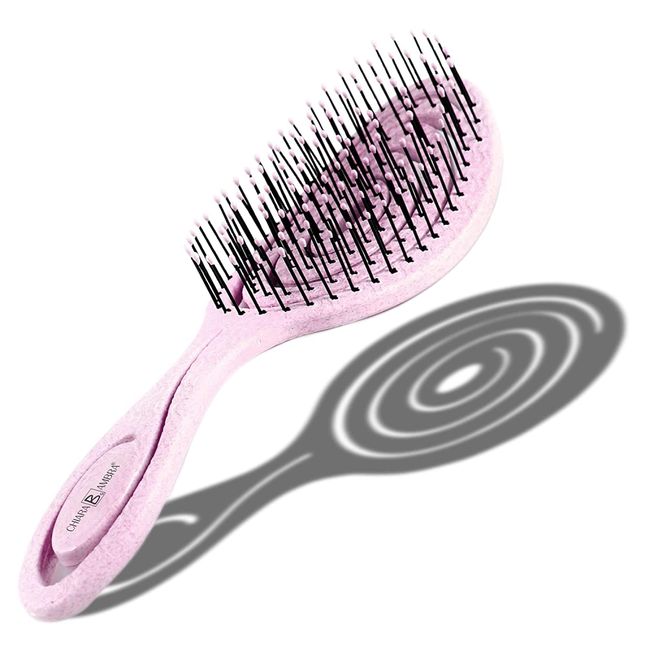 CHIARA AMBRA Organic Detangling Brush - No Tugging Detangler Brushes for Natural Thick & Curly Hair - Vegan Climate Neutral Straw Hairbrush - Pink