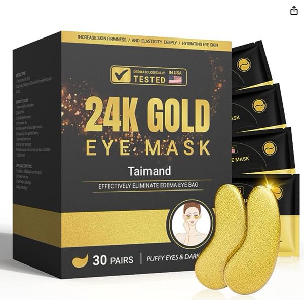 Under Eye Patches(30 Pairs), 24K Gold Under Eye Mask for Puffy Eyes, Dark Circle