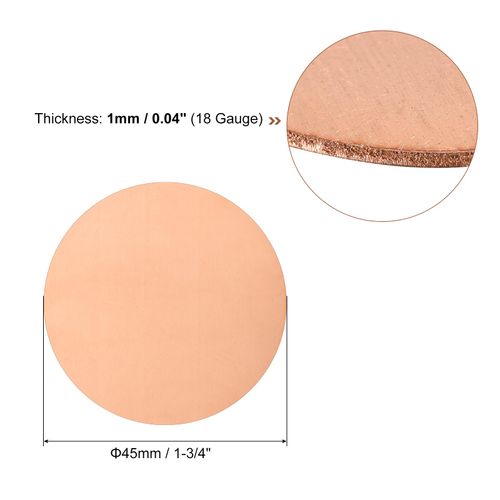 uxcell Pure Copper Sheet, 4pcs 1 3/4" x 0.04" 18 Gauge T2 Copper Metal Round Plate for Crafts, Electrical Repairs
