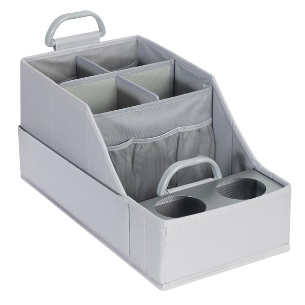 FLYBOX Car Seat Organizer Backseat Car Organizer with 12 Storages Compartments and 2 Metal Cup Holders,Storage Box for Front Back Passenger Between Behind Middle Seats for Truck Trunk Van,Gray