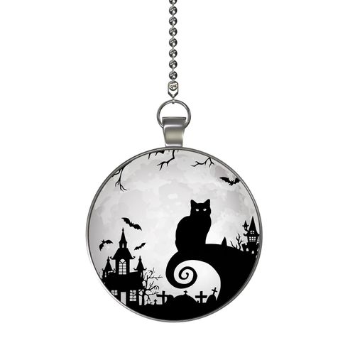 Single Sided Glow in The Dark Halloween Town Black Cat Fan Pull Pendant