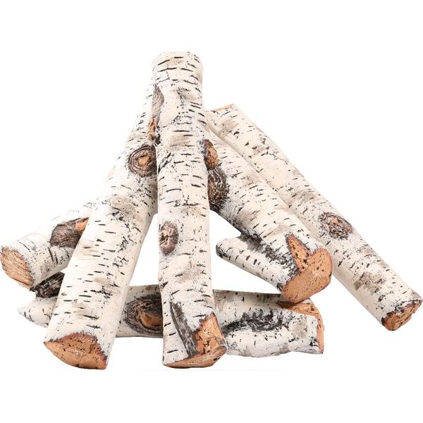 Gas Fireplace Logs Set, Ceramic White Birch Wood Logs for Indoor Inserts,Propane