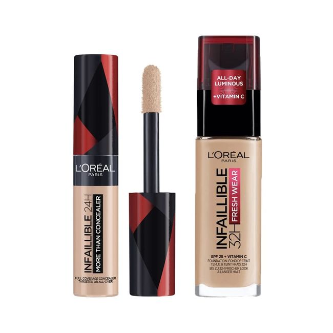 L’Oréal Paris Infaillible 32H Fresh Wear C Vitaminli Fondöten - 125 Natural Beige + Infaillible Tüm Yüze Uygulanabilir Kapatıcı 322 Ivory