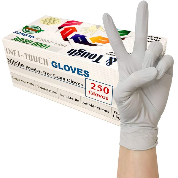 Infi-Touch - (250 Count) Food Safe - , Lite Duty Nitrile Gloves, Lite & Tough, Disposable Gloves (Medium)