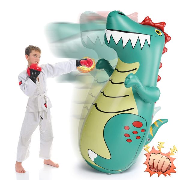 olyee Boxing Dinosaur Punching Bag for Kids & Adults, Free Standing Bounce Back Inflatable Roly-poly Toy for Relaxing Punch Indoors