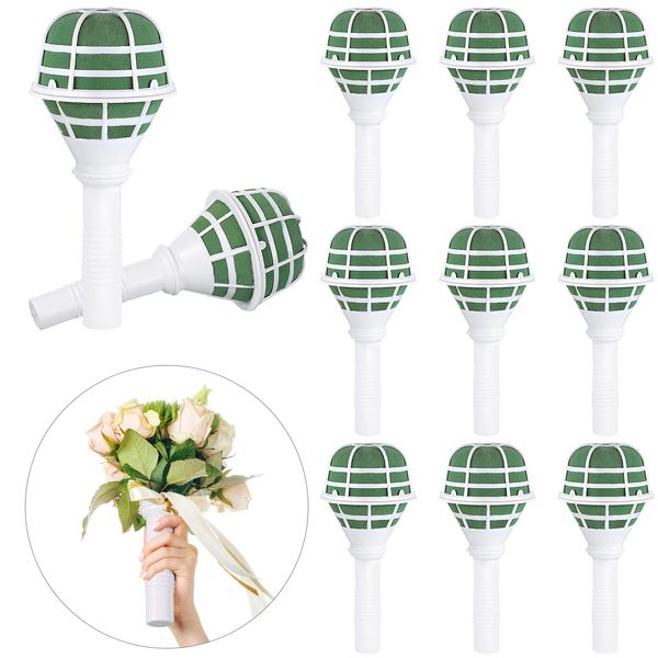 Geiserailie Wedding Bouquet Holder Bridal Bouquet Holders for Artificial Flowers Foam Bouquet Holder Handle for Weddings Flower Arrangement Gardening Supplies (10 Pieces)