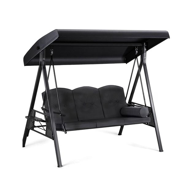 Universal Sun Canopy for Hollywood Swing, Hollywood Swing Cover, Waterproof, Swing Canopy Cover, Rain and Sun Protection, 210/420D Oxford Fabric, Black, Outdoor Swing Umbrella (420D)