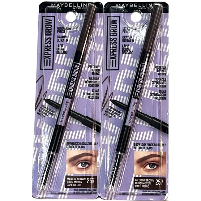 Maybelline Brow Ultra Slim Eyebrow Definer Pencil, Medium Brown 257, 2 PACK