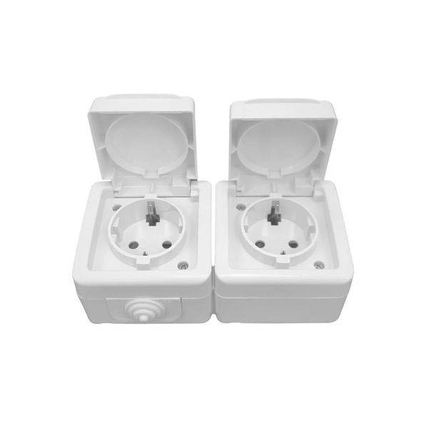 Surface-mounted socket 2-way, grey, ideal for connecting electrical devices indoors and outdoors.